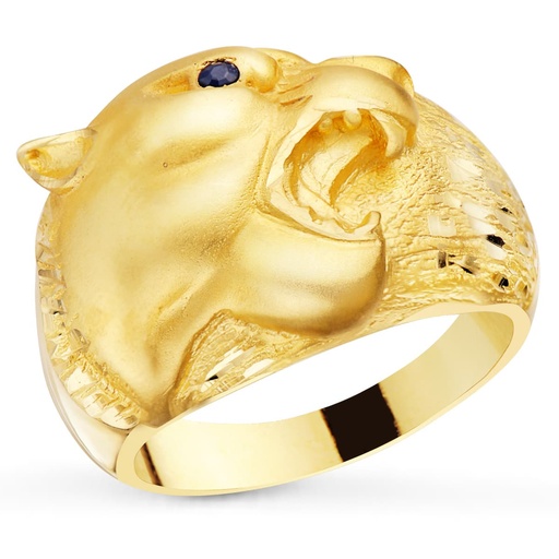 [PP4039] 18K SELLO ORO AMARILLO MACIZO PUMA OJO ZAFIRO NATURAL. ANCHO 18 MM