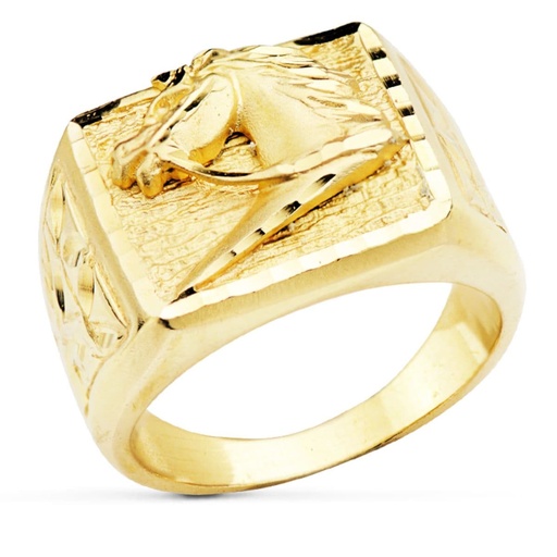 [PP4088] 18K SELLO MACIZO CUADRADO CON CABALLO 18 X 16.5 MM