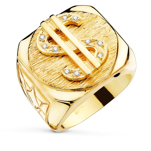[PP4144] 18K SELLO ORO AMARILLO MACIZO DOLAR CON CIRCONITAS ANCHO 22X20 MM