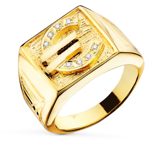 [PP4148] 18K SELLO ORO AMARILLO CABALLERO EURO CON PIEDRAS 16X16 MM
