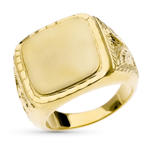 [PP4166] 18K SELLO ORO AMARILLO CABALLERO CUADRADO MATE Y BRILLO Y TALLA 20X20 MM