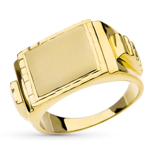 [PP4189] 18K SELLO MACIZO CABALLERO ORO AMARILLO TALLADO CABEZA CUADRADA 20 X15 MM