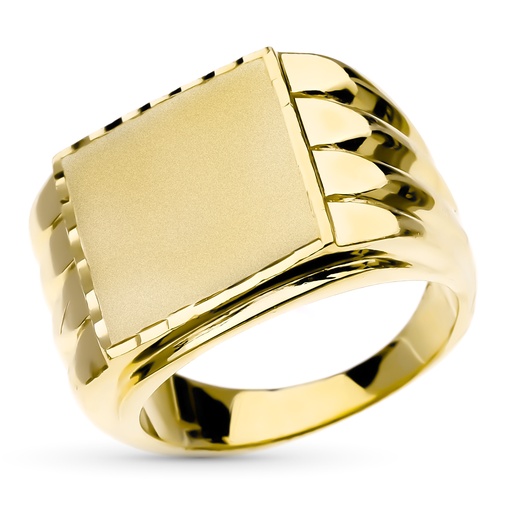 [PP4190] 18K SELLO ORO AMARILLO CABALLERO MATE BRILLO TALLADO ZONA DE GRABACION 17X17 MM