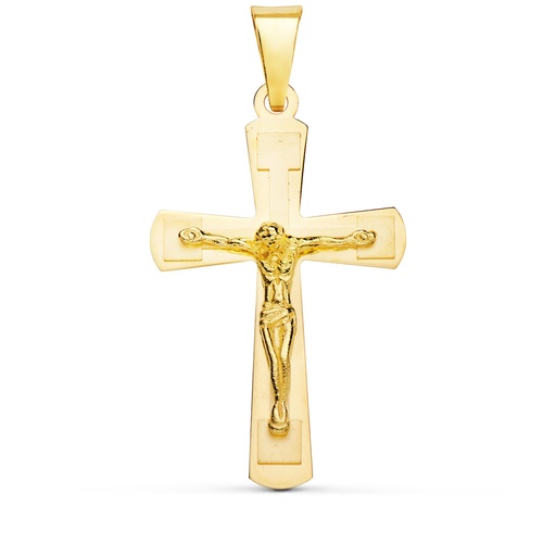 [PP4296] 18K CRUZ ORO AMARILLO BRILLO Y MATE CON CRISTO 32X20 MM