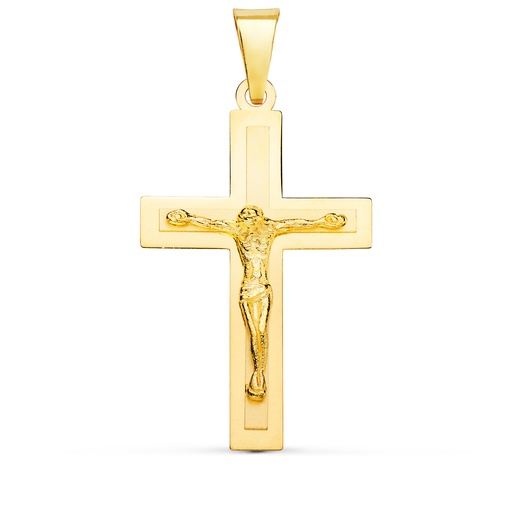 [PP4298] 18K CRUZ ORO AMARILLO BRILLO Y MATE CON CRISTO 32X20 MM