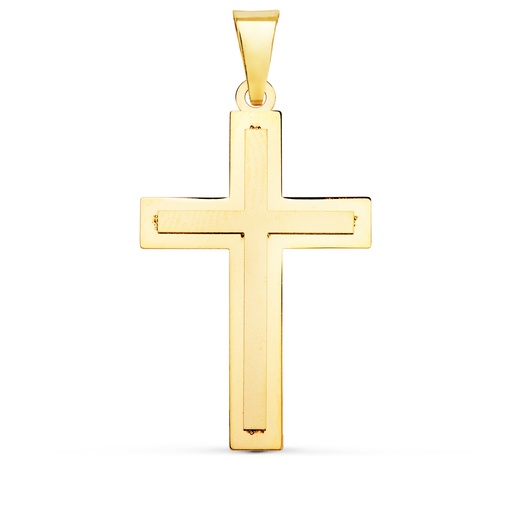 [PP4298-SXT] 18K CRUZ ORO AMARILLO BRILLO Y MATE SIN CRISTO 32X20 MM