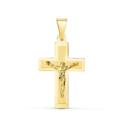 [PP4303] 18K CRUZ ORO AMARILLO BRILLO CON CRISTO 25X17 MM