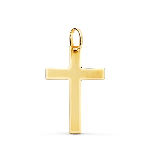 [PP4309-SXT] 18K CRUZ ORO AMARILLO SIN CRISTO PLANA MATE Y BRILLO 26X17 MM