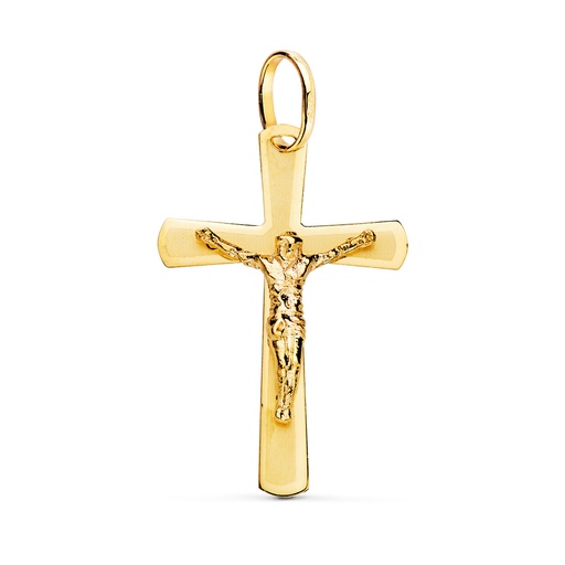 [PP4310] 18K CRUZ ORO AMARILLO CON CRISTO PLANA LASER 25X16 MM