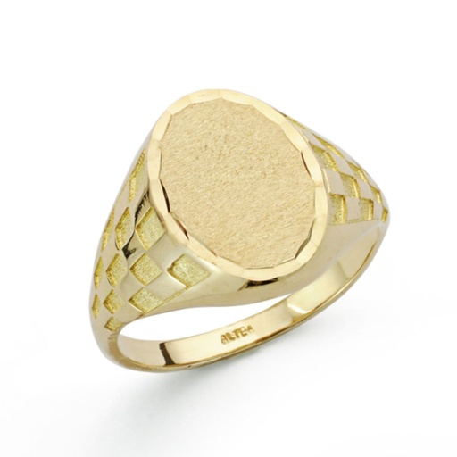 [PP4333] 18K SELLO ORO AMARILLO MACIZO CADETE TALLADO CABEZA OVAL