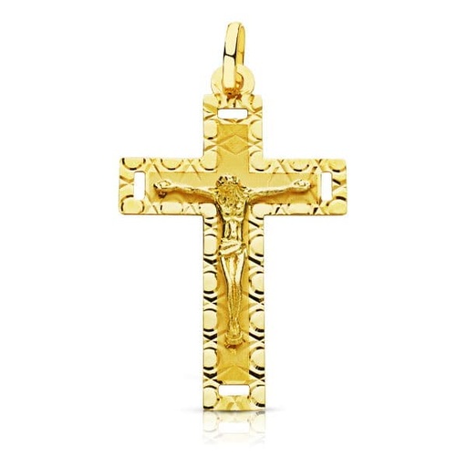 [PP4343] 18K CRUZ CON CRISTO TALLADA 35X22 MM