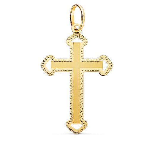 [PP4345-SXT] 18K CRUZ ORO AMARILLO SIN CRISTO TALLADA Y MATIZADA 35X22 MM