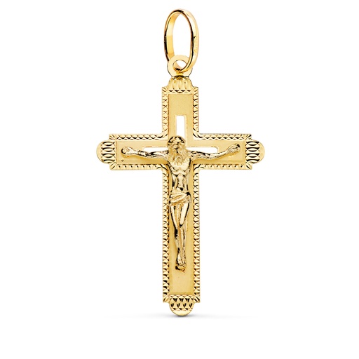 [PP4347] 18K CRUZ ORO AMARILLO CON CRISTO TALLADA 35X22 MM