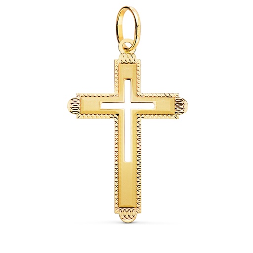 [PP4347-SXT] 18K CRUZ ORO AMARILLO SIN CRISTO TALLADA Y MATIZADA 35X22 MM
