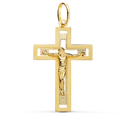 [PP4348] 18K CRUZ ORO AMARILLO CON CRISTO TALLADA 35X22 MM