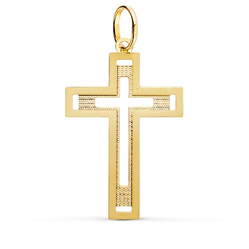 [PP4348-SXT] 18K CRUZ ORO AMARILLO SIN CRISTO TALLADA Y MATIZADA 35X22 MM