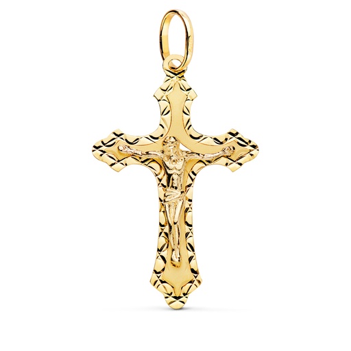[PP4351] 18K CRUZ ORO AMARILLO CON CRISTO TALLADA 35X22 MM