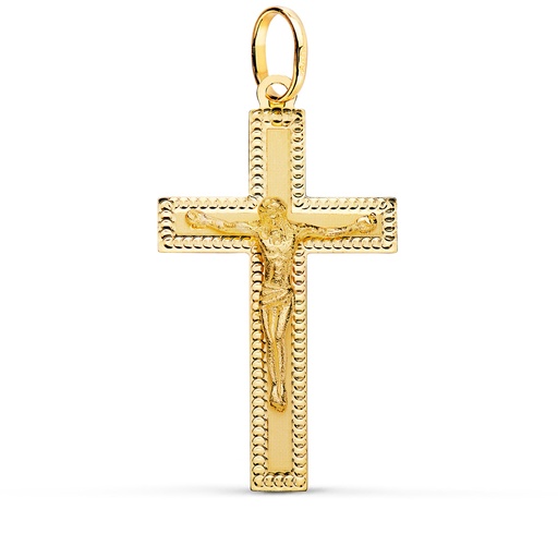 [PP4352] 18K CRUZ ORO AMARILLO CON CRISTO TALLADA 35X20 MM