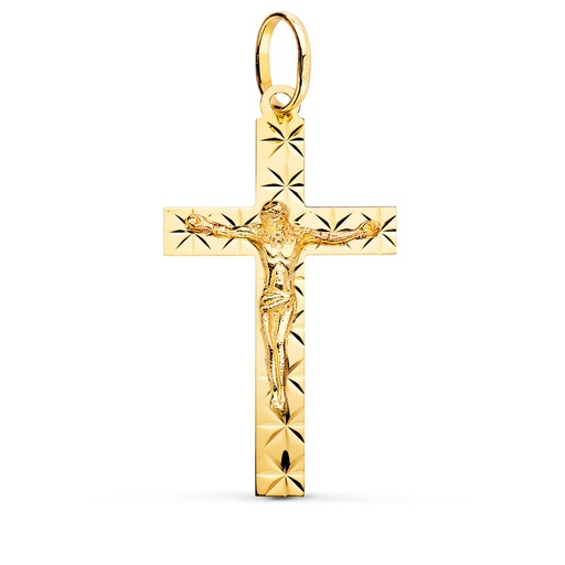 [PP4354] 18K CRUZ ORO AMARILLO CON CRISTO TALLADA 34X19 MM