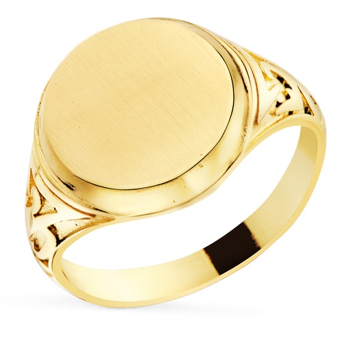 [PP4372] 18K SELLO ORO AMARILLO CON TALLADOS LATERALES. CABEZA REDONDA MATIZADA 12 MM
