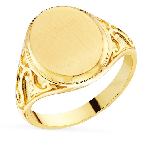 [PP4376] 18K SELLO ORO AMARILLO CON TALLADOS LATERALES. CABEZA OVAL MATIZADA 14X11 MM