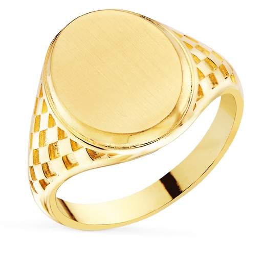 [PP4377] 18K SELLO ORO AMARILLO CON TALLADOS LATERALES CABEZA OVAL MATIZADA 14X11 MM