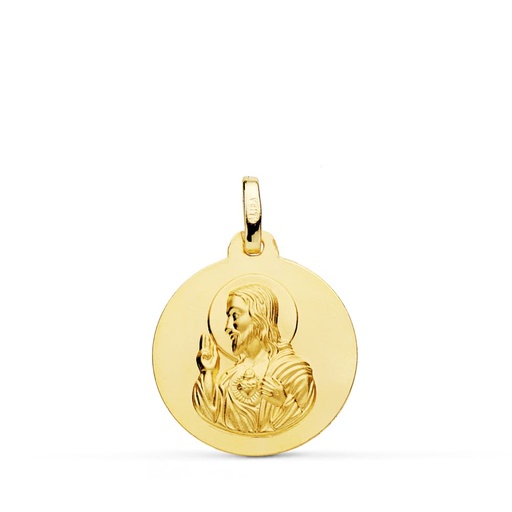 [PP5001-018] 18K MEDALLA CRISTO SAGRADO CORAZON DE JESUS LISO 18 MM