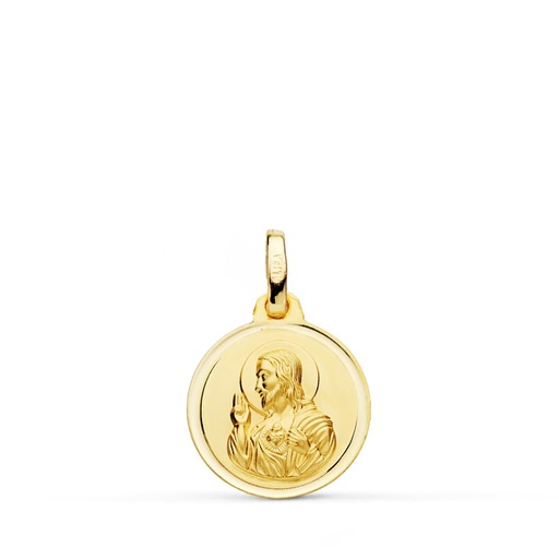 [PP5001-114] 18K MEDALLA CRISTO SAGRADO CORAZON DE JESUS BISEL 14 MM