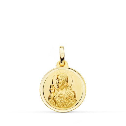 [PP5001-116] 18K MEDALLA CRISTO SAGRADO CORAZON DE JESUS BISEL 16 MM