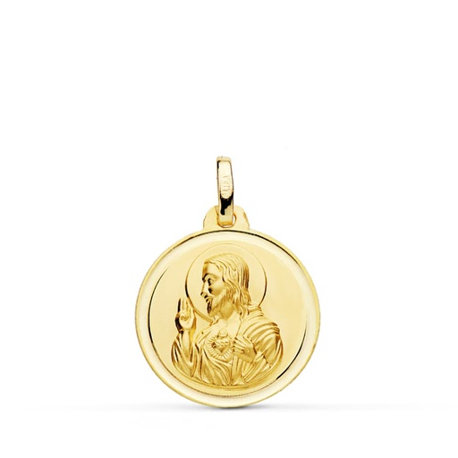 [PP5001-118] 18K MEDALLA CRISTO SAGRADO CORAZON DE JESUS BISEL 18 MM