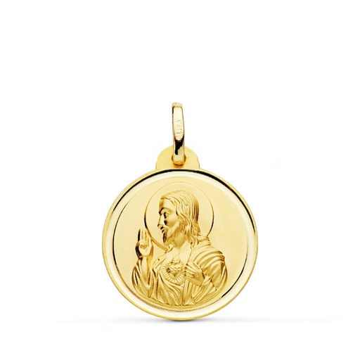 [PP5001-120] 18K MEDALLA CRISTO SAGRADO CORAZON DE JESUS BISEL 20 MM