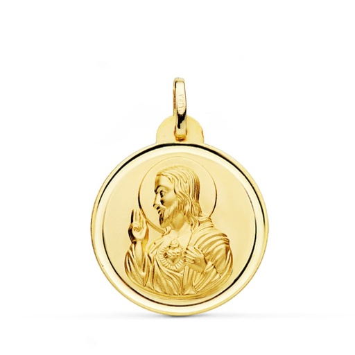 [PP5001-124] 18K MEDALLA CRISTO SAGRADO CORAZON DE JESUS BISEL 24 MM