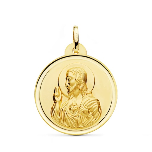 [PP5001-126] 18K MEDALLA CRISTO SAGRADO CORAZON DE JESUS BISEL 26 MM