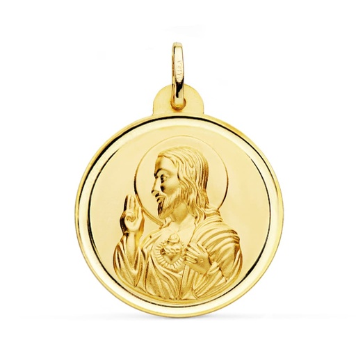 [PP5001-128] 18K MEDALLA CRISTO SAGRADO CORAZON DE JESUS BISEL 28 MM