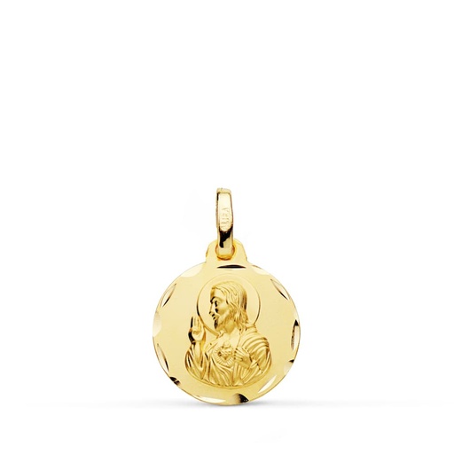 [PP5001-314] 18K MEDALLA CRISTO SAGRADO CORAZON DE JESUS TALLADA 14 MM