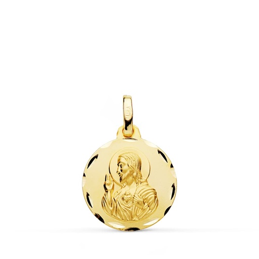 [PP5001-316] 18K MEDALLA CRISTO SAGRADO CORAZON DE JESUS TALLADA 16 MM