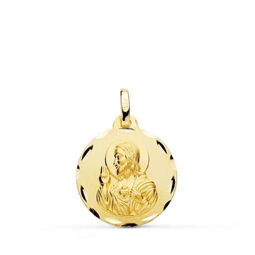 [PP5001-318] 18K MEDALLA CRISTO SAGRADO CORAZON DE JESUS TALLADA 18 MM