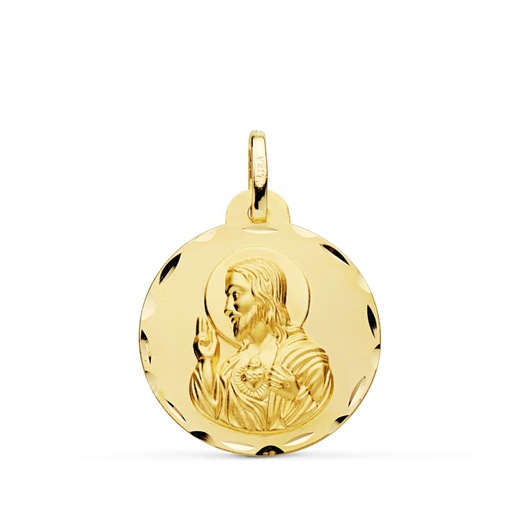 [PP5001-322] 18K MEDALLA CRISTO SAGRADO CORAZON DE JESUS TALLADA 22 MM