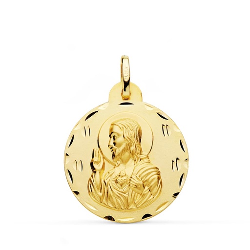 [PP5001-324] 18K MEDALLA CRISTO SAGRADO CORAZON DE JESUS TALLADA 24 MM