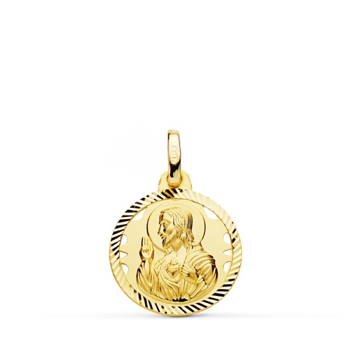 [PP5001-416] 18K MEDALLA CRISTO SAGRADO CORAZON DE JESUS HELICE CALADA 16 MM