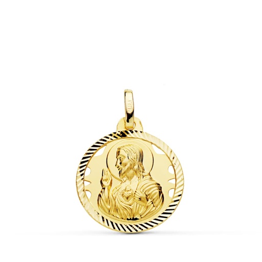[PP5001-418] 18K MEDALLA CRISTO SAGRADO CORAZON DE JESUS HELICE CALADO 18 MM