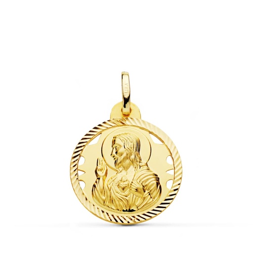 [PP5001-420] 18K MEDALLA CRISTO SAGRADO CORAZON DE JESUS HELICE CALADA 20 MM
