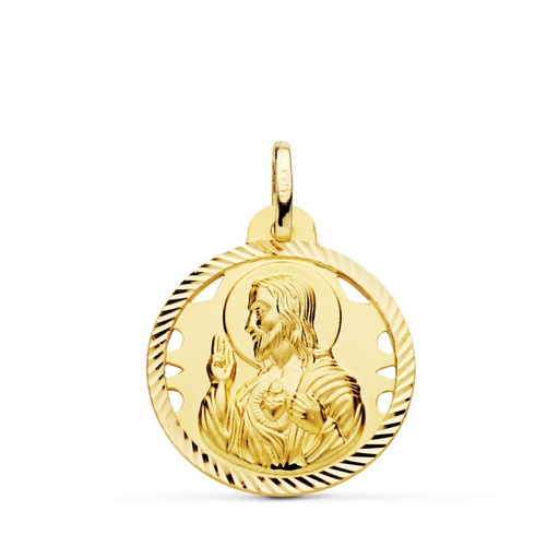 [PP5001-422] 18K MEDALLA CRISTO SAGRADO CORAZON DE JESUS HELICE CALADA 22 MM
