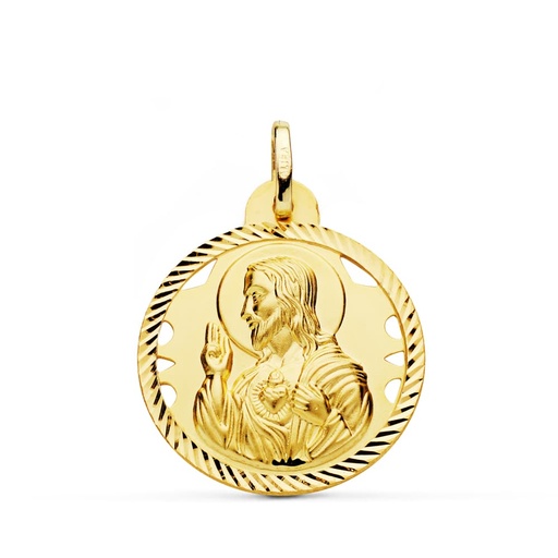 [PP5001-424] 18K MEDALLA CRISTO SAGRADO CORAZON DE JESUS HELICE CALADA 24 MM