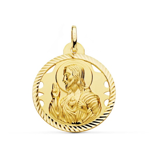 [PP5001-426] 18K MEDALLA CRISTO SAGRADO CORAZON DE JESUS HELICE CALADA 26 MM