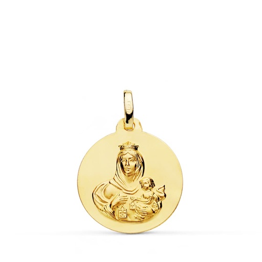 [PP5002-016] 18K MEDALLA VIRGEN DEL CARMEN LISA 16 MM