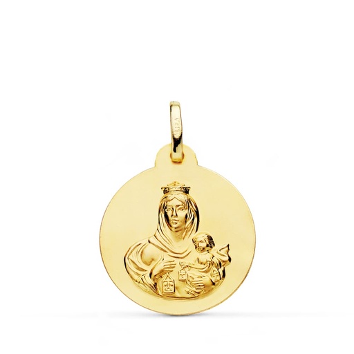 [PP5002-020] 18K MEDALLA ORO AMARILLO VIRGEN DEL CARMEN LISA MATIZADA 20 MM