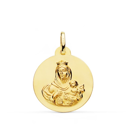[PP5002-022] 18K MEDALLA ORO AMARILLO VIRGEN DEL CARMEN LISA MATIZADA 22 MM