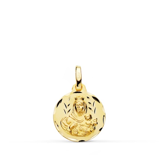 [PP5002-314] 18K MEDALLA TALLADA VIRGEN DEL CARMEN 14 MM