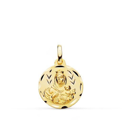 [PP5002-316] 18K MEDALLA TALLADA VIRGEN DEL CARMEN 16 MM